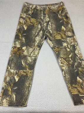 Vintage Wrangler Camo Cargo Pants Mens 36x32 in Brown Tan Double Knee Realtree